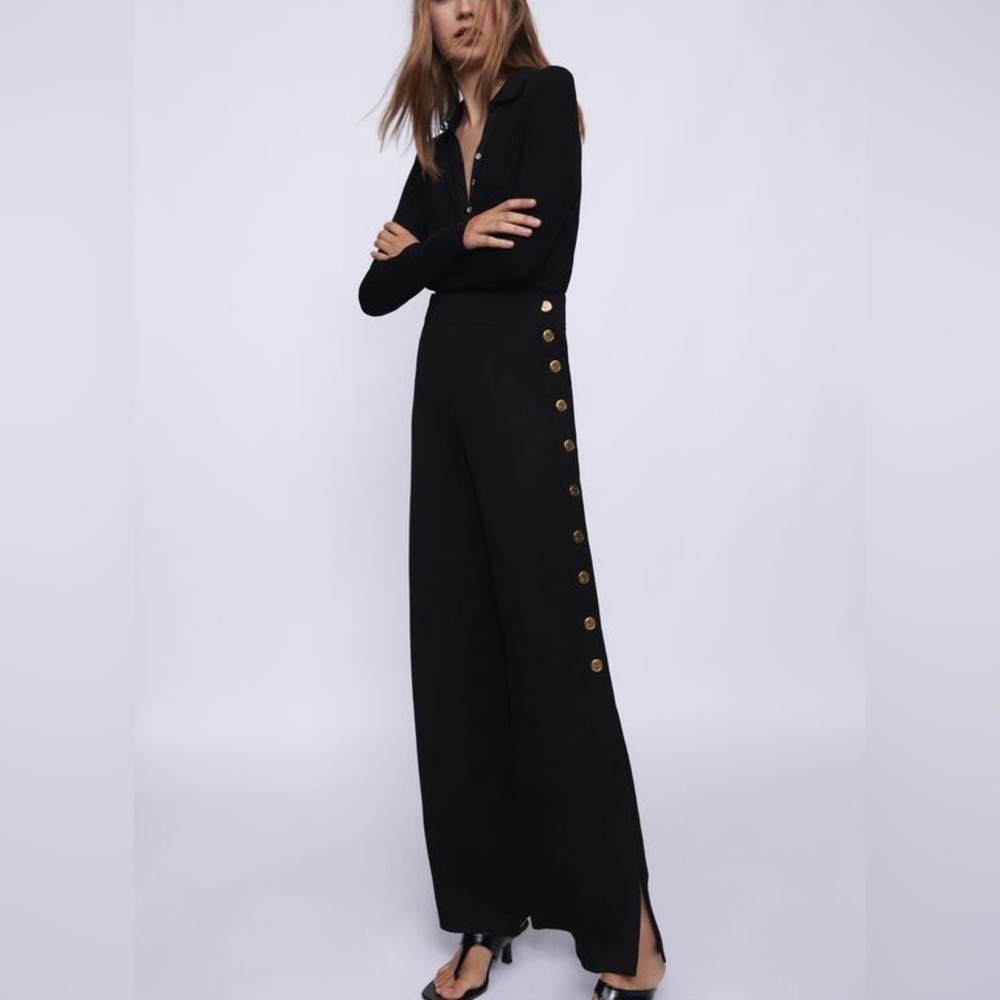 ZARA BUTTONED WIDE LEG PANTS